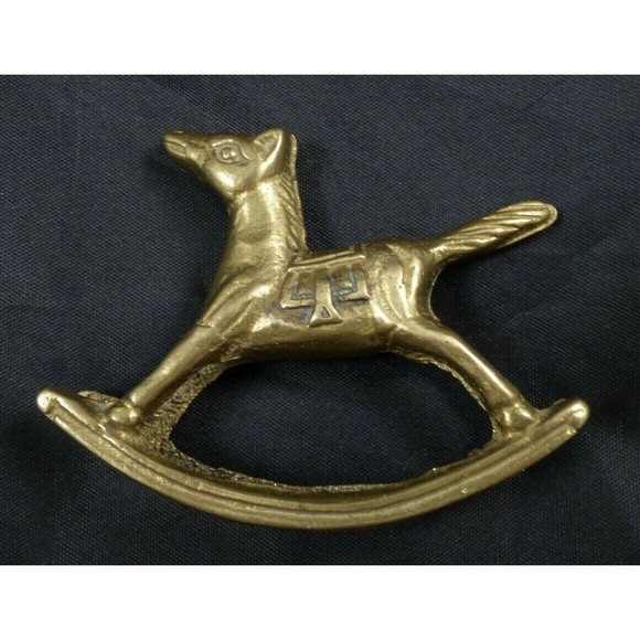 Miniature Solid Brass Rocking Horse Figurine Statue Saddle Western Vintage - Picture 5 of 12